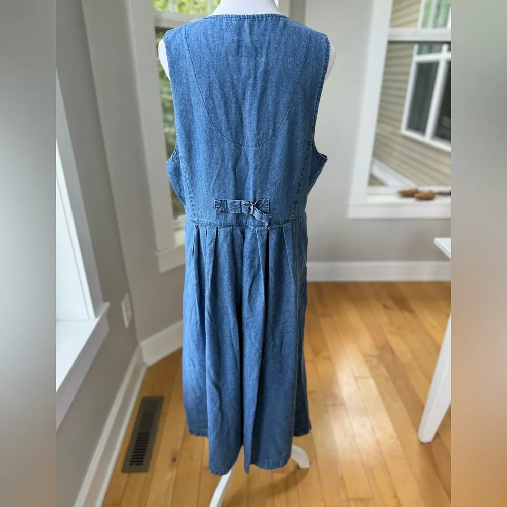 Vintage Susquehanna Trail Outfitters Blue Denim Button Down Jumper Dress Sz 12 - Image 3
