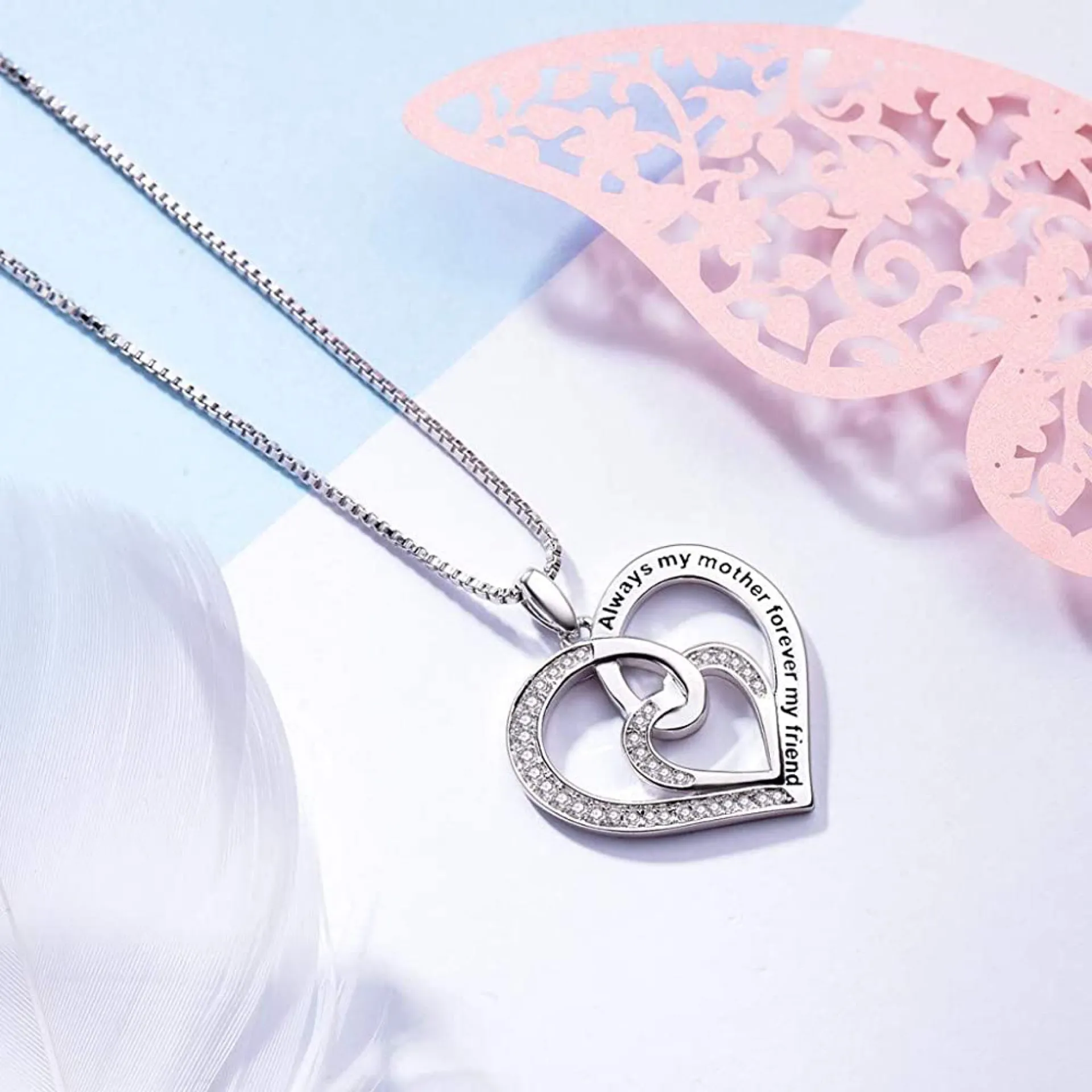 Always My Mother Forever My Friend”Love Heart Necklace, 18" Special Jewelry Silver - Image 3