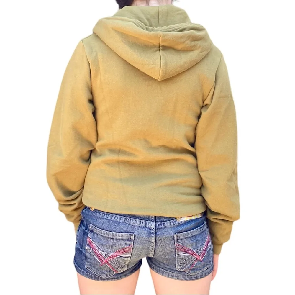 American Apparel Woman Hoodie Zip XS Khaki Green Flex Fleece Collection Pocket - Image 4