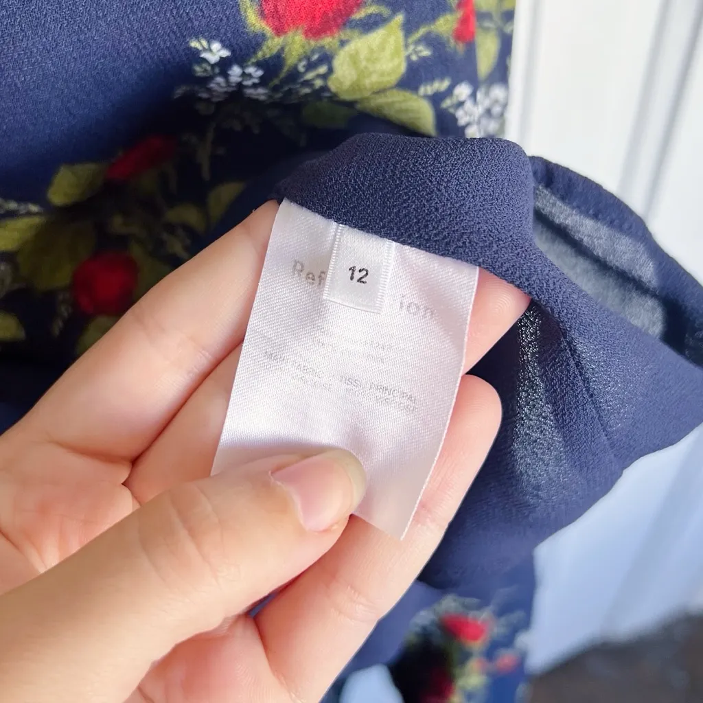 Reformation • Nikita Midi Dress in Bordeaux navy blue floral tie strap ruffle - Image 10