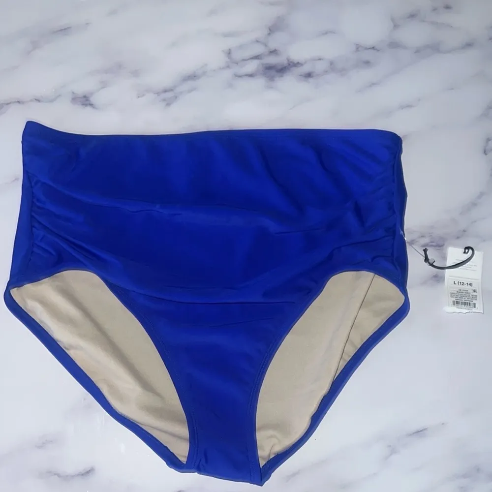 Blue High-Waisted Bikini Bottom Large NEW - Image 3