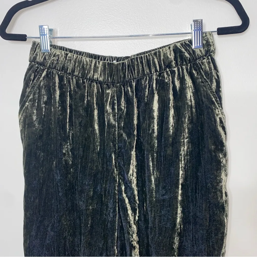 Anthropologie ETT:TWA Olive Green Kinley Crushed Velvet Cropped Trouser Pants XS - Image 7