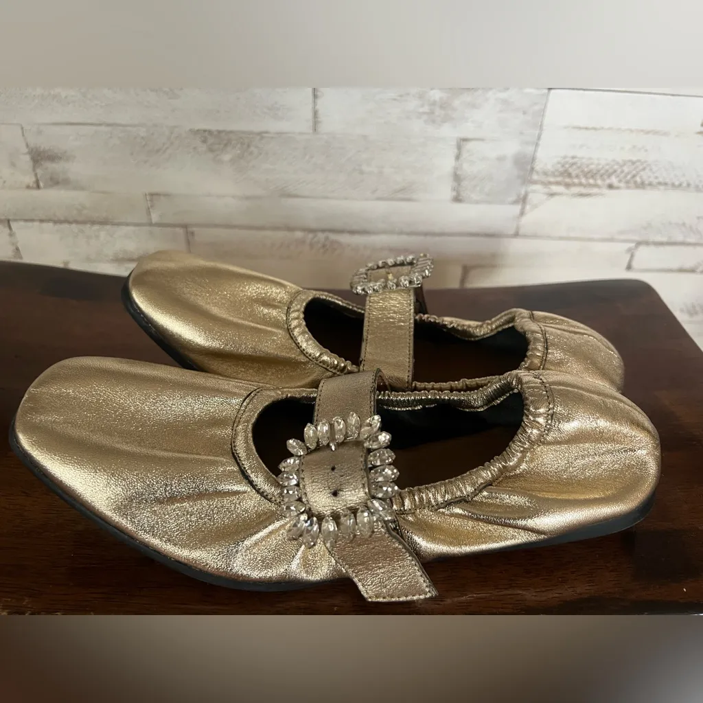 Free People Leather Gemini Ballet Flat Gold 7.5 - Image 3