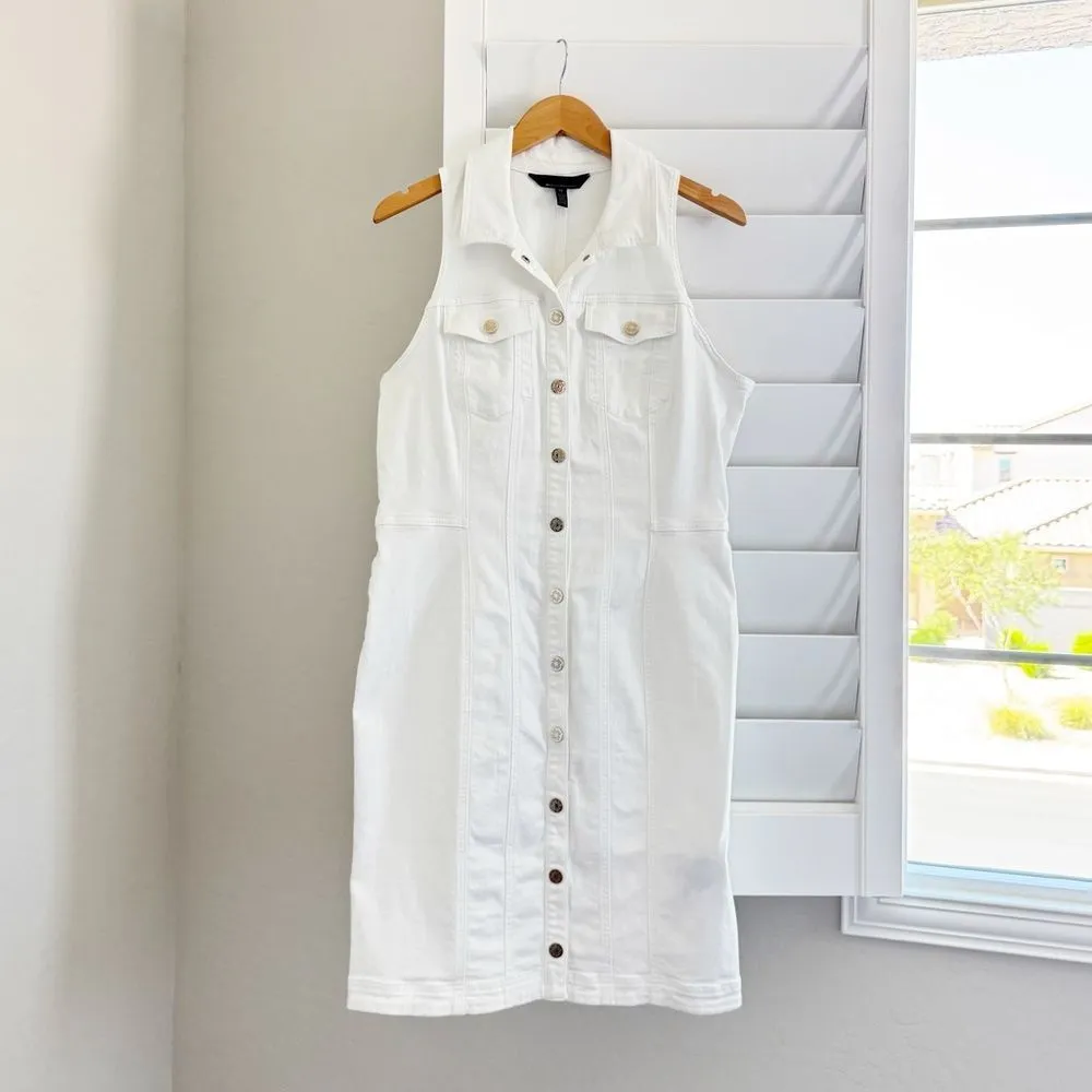 WHBM White House Black Market Denim Halter Sheath Dress in White Size 14 - Image 3