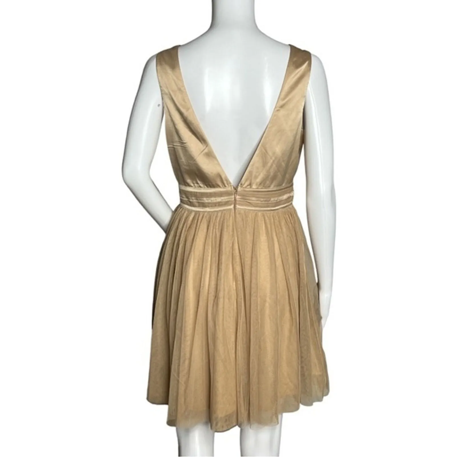 Ark & Co Dress Womens Medium Taupe Satin & Tulle Mini Dress Fit‎ & Flare Fairy Tan - Image 3
