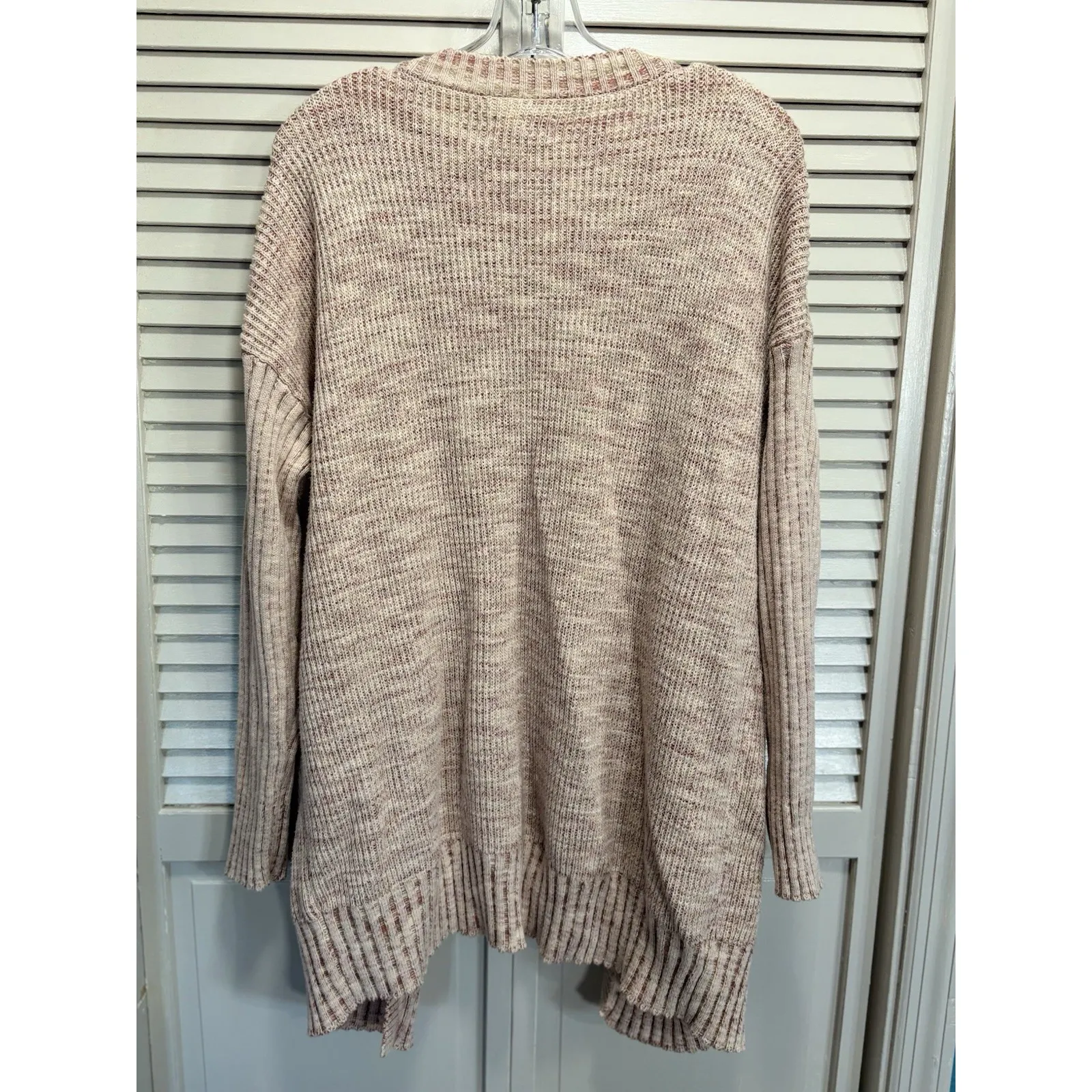 Knox Rose Open Cardigan Long Sleeve Knit Size L Pockets Oversized Cream/Pink - Image 4