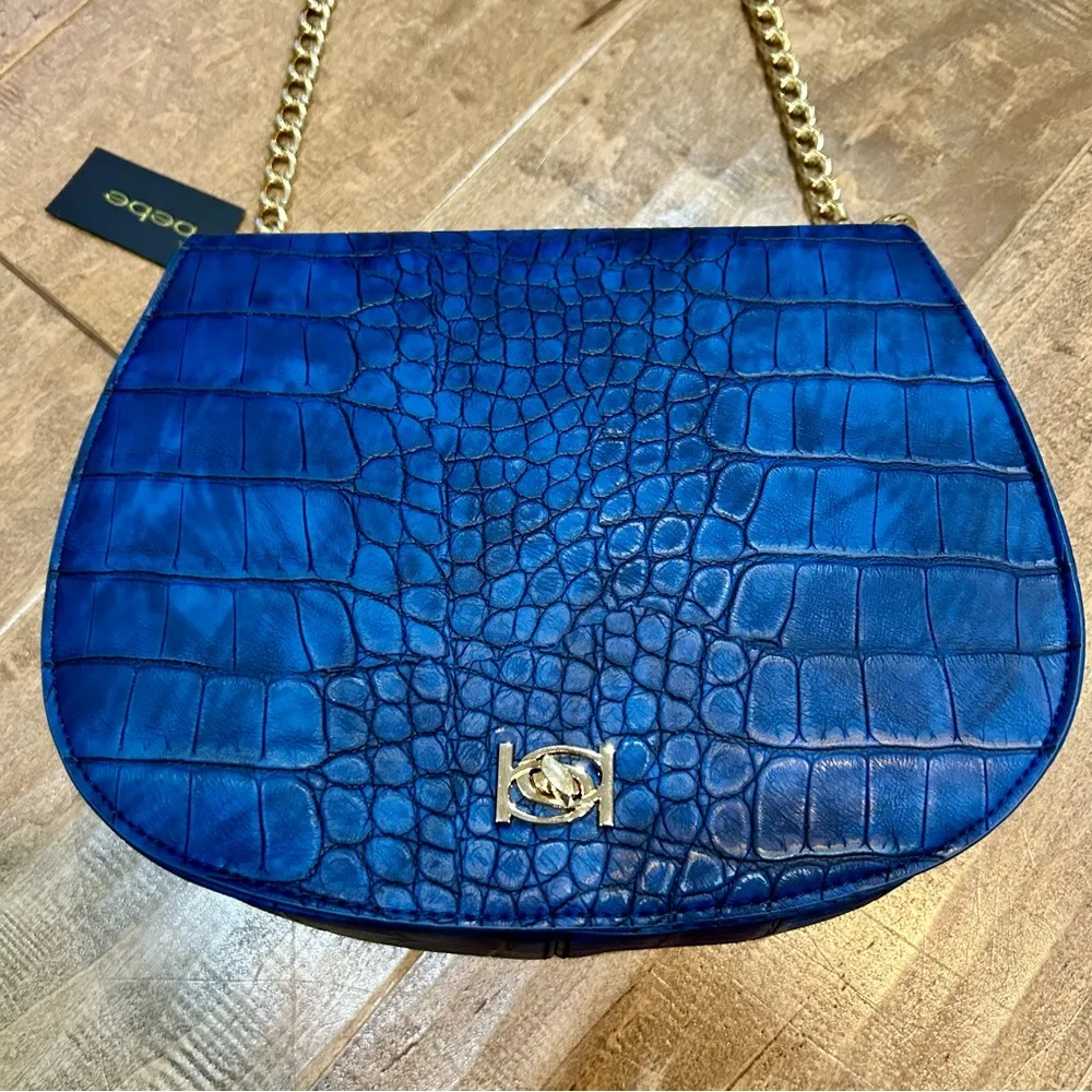 Bebe Michelle Snakeskin Embossed Crossover Saddle Bag Indigo Blue NWT - Image 2