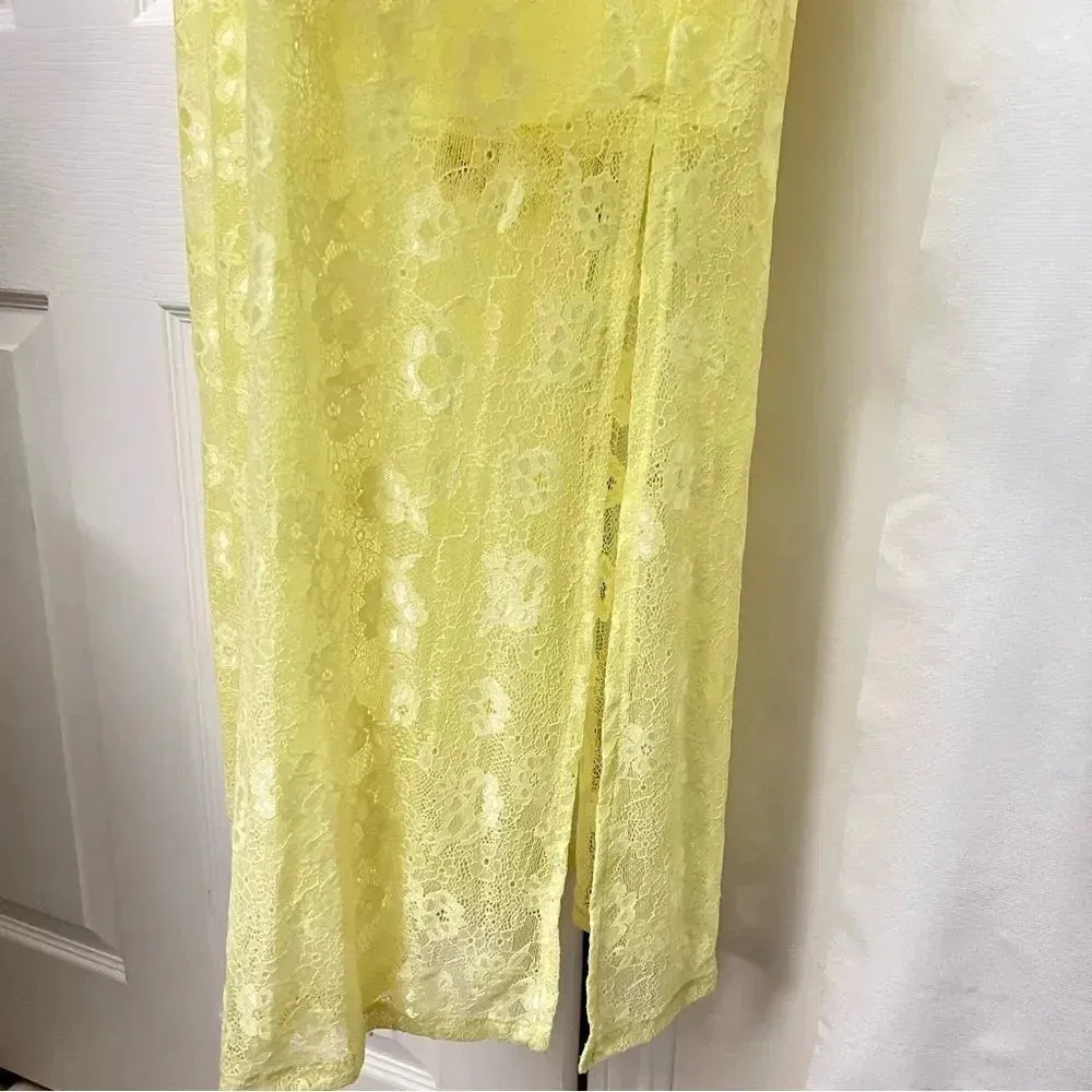 Open Edit Sheer Lace Long Sleeve Maxi Dress Yellow Elfin Size Large - Image 7