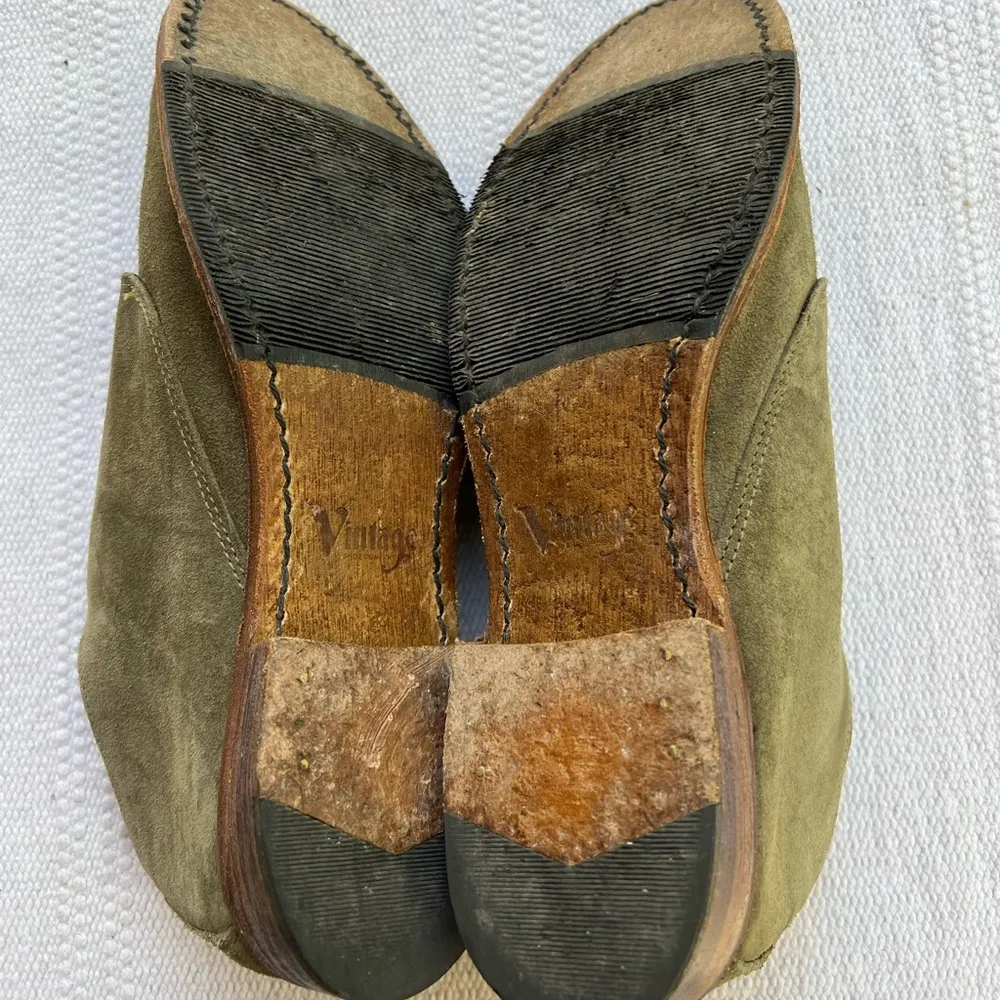 Vintage Shoes Company Olive Suede Leather Booties Size 8.5 Green - Image 6