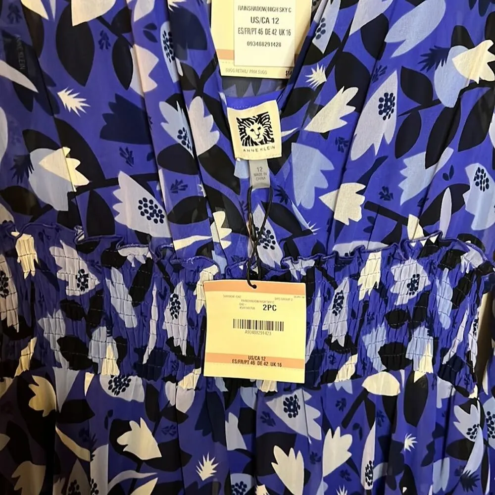 Anne Klein V-Neck 3/4 Sleeve Floral Print Chiffon Midi Dress Size 12 - Image 8