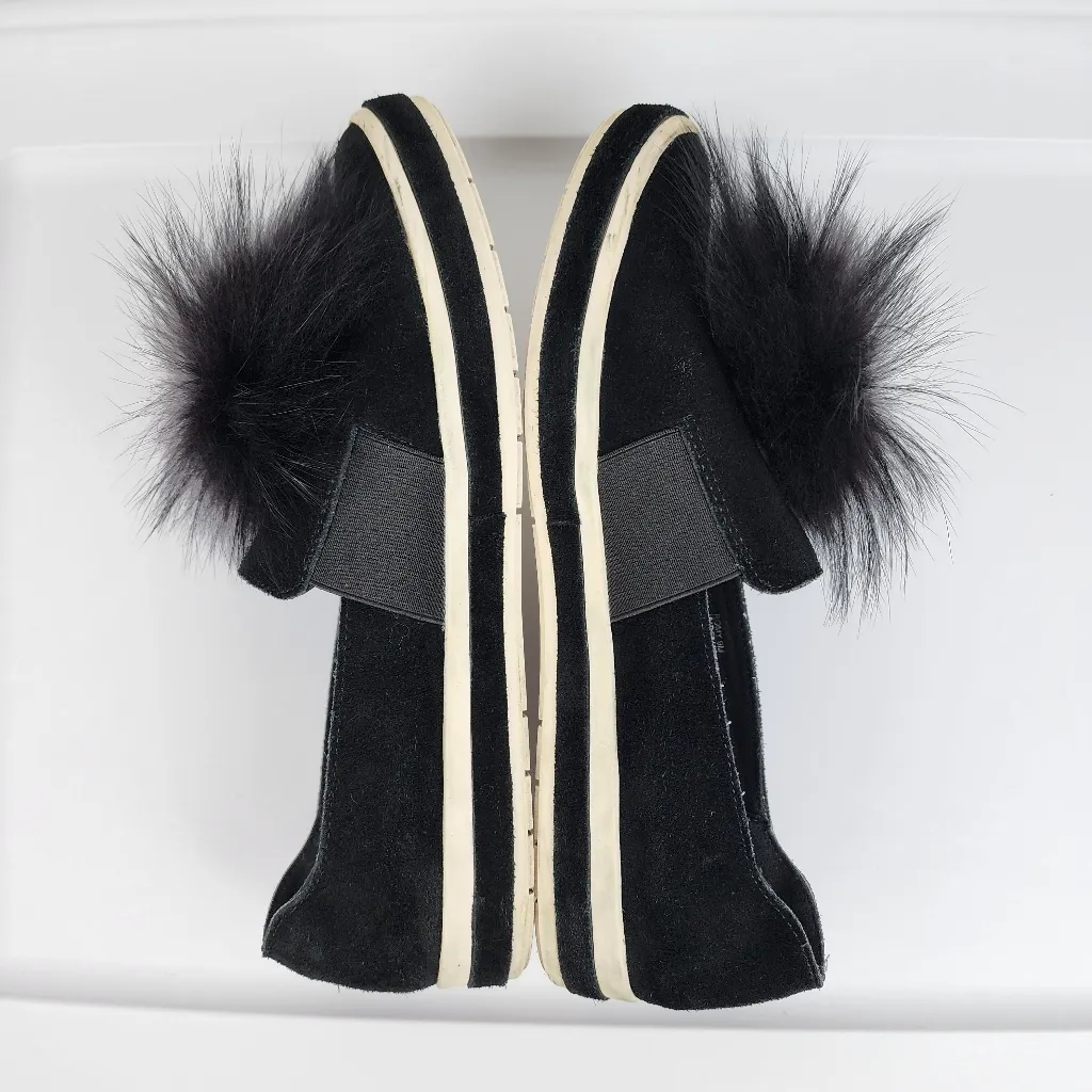 Sondra Roberts Romy Slip on Shoes Black Suede Furry Pom Pom Flats Sneakers Sz 9 - Image 13