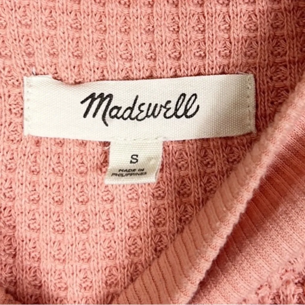 Madewell Cotton Blend Pink Waffle Knit Pullover Sweatshirt Tee S - Image 6