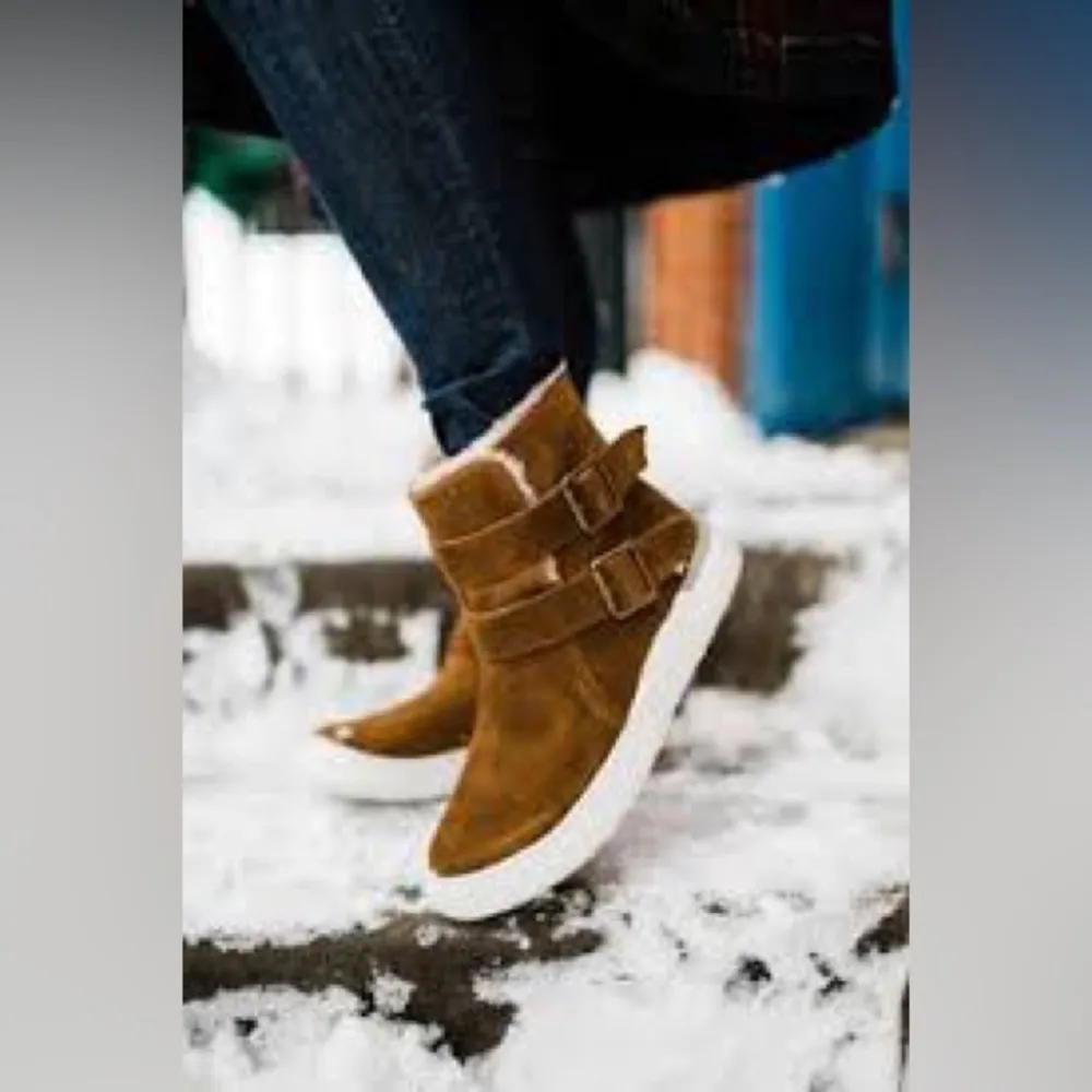 Rockport suede fur lined boots brown‎ white womens size 9.5 winter neutral Brown - Image 2