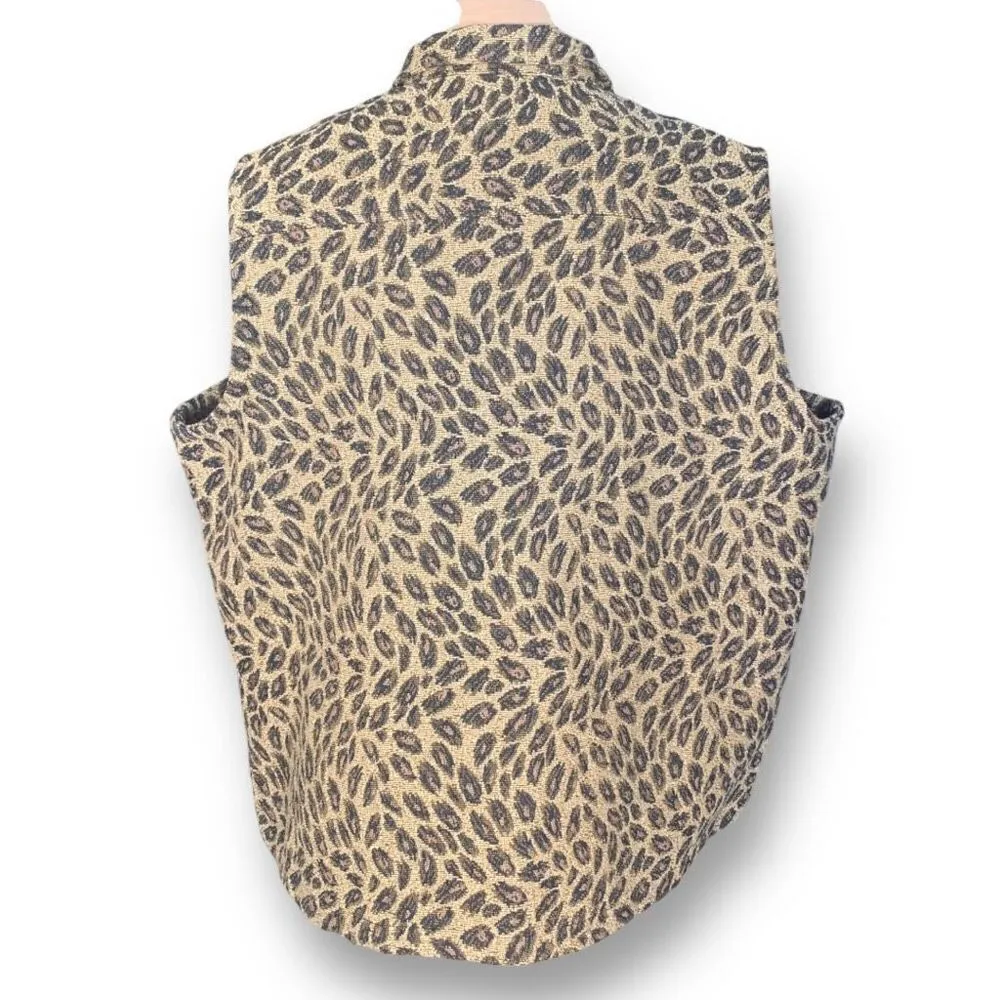 Vintage 90s Vest Tan Brown Leopard Animal Print Collared Button Front Plus 2X - Image 6