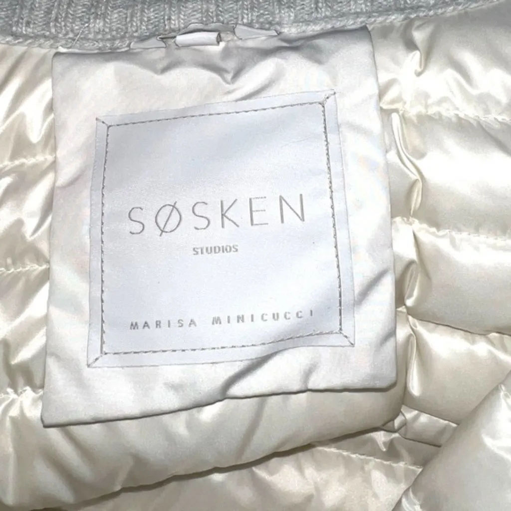BRAND NEW Sosken Designer White Down Puffer Longline Fur Trim Jacket Coat XL XXL Silver - Image 12