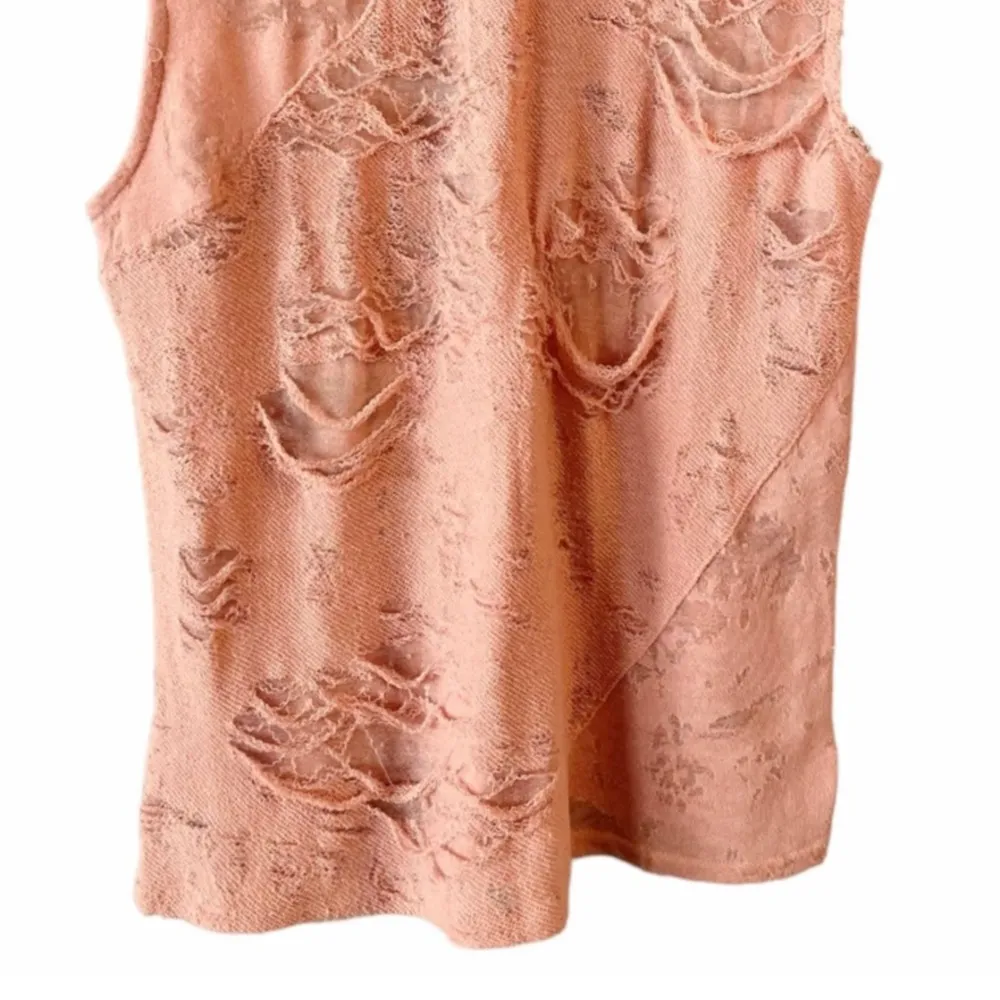 IRO Jeans Apie Top Crew Neck Burnout Tank Coral Orange Distressed Cotton Medium - Image 6