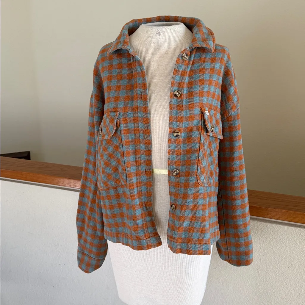 Brixton Blue and Orange Checkered Jacket shacket flannel Size M - Image 5