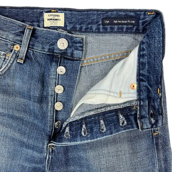 Citizens of Humanity‎ Liya Classic Fit Crop Sz 22" Blue Distressed Summer Sleek - Image 5