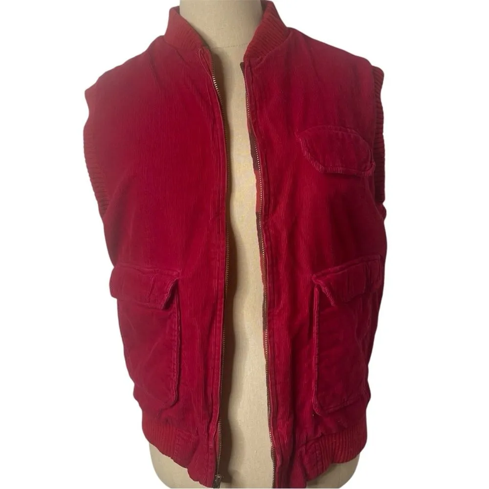 Vintage Red Corduroy Red Vest Medium Unisex Utility Warm flannel lining - Image 7