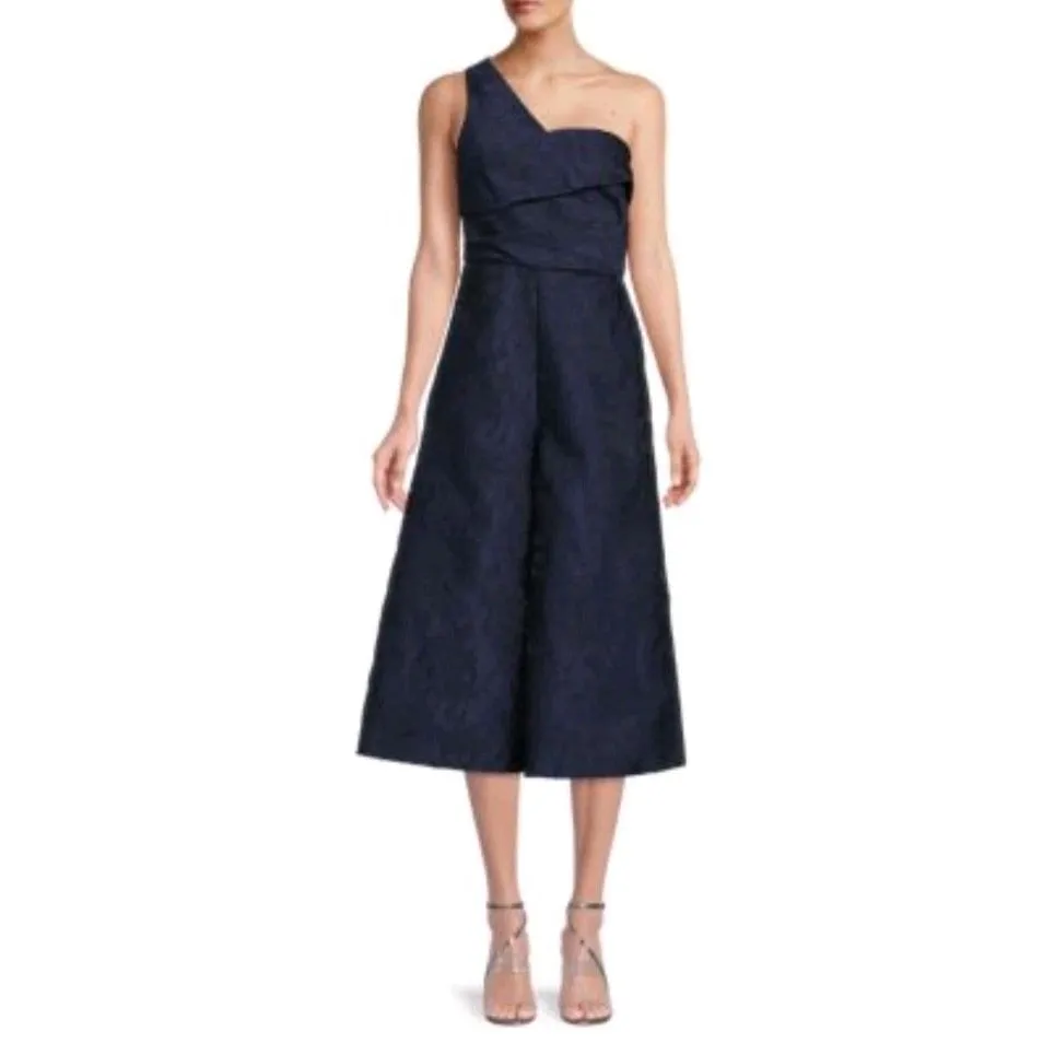 Kay Unger Women's Navy Blue‎ Pandora One-Shoulder Wide Leg Jumpsuit Size 4 - Image 2