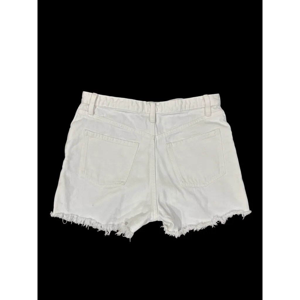 Zara Size 6 Womens White High-Waisted Denim Shorts With Raw Hem & Button Fly - Image 3