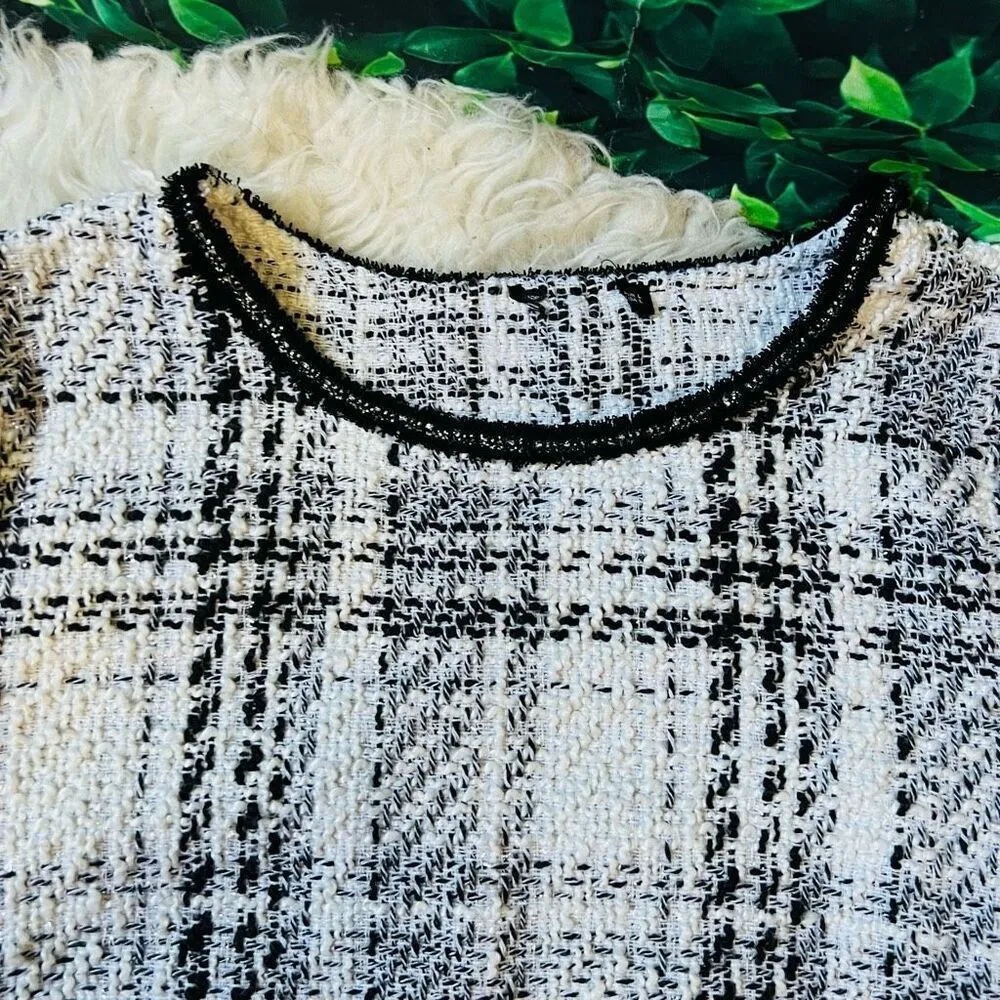 BLACK WHITE AID PATCHWORK STITCH TOP SIZE MEDIUM Raw Hem Sparkly Plaid Top White Size L - Image 3