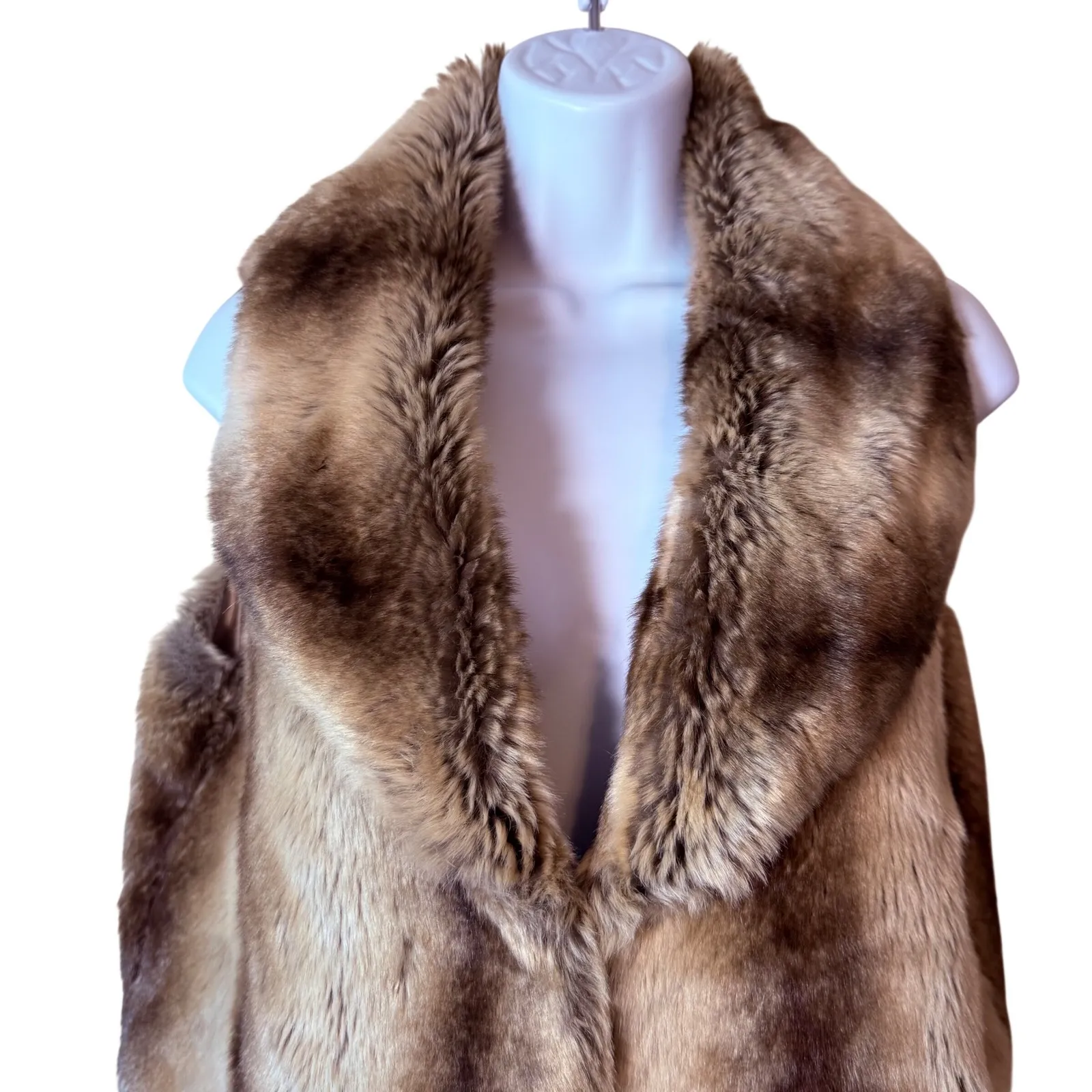 Vintage M Jacobson Faux Fur Vest Brown Mink Look Shawl Collar Y2K Luxury Vegsn Size M - Image 2