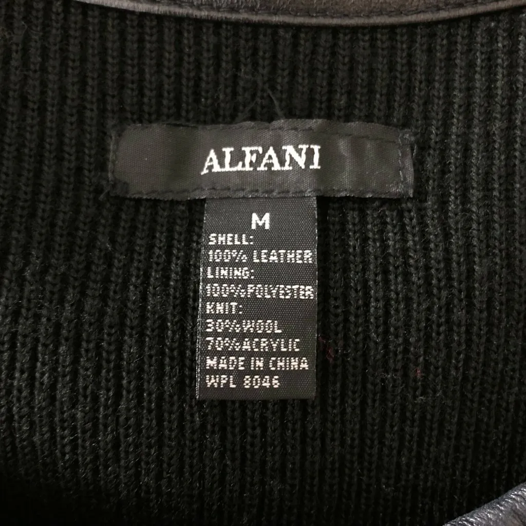 Alfani Womens Jacket Leather Wool Blend Knit Full Zip Black Size M - Image 3