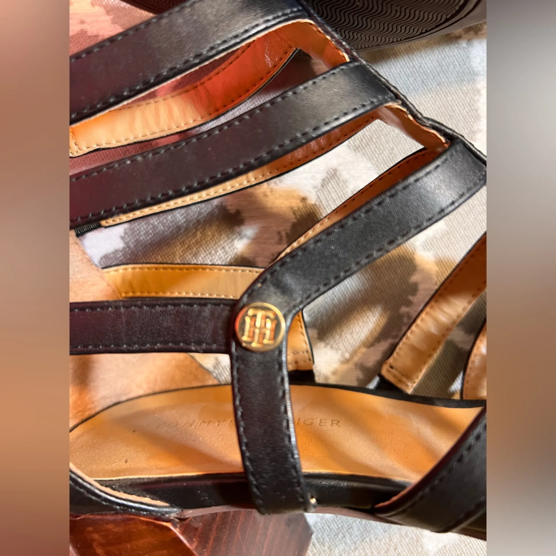 Tommy Hilfiger Black and Brown Heeled Sandals - Image 2