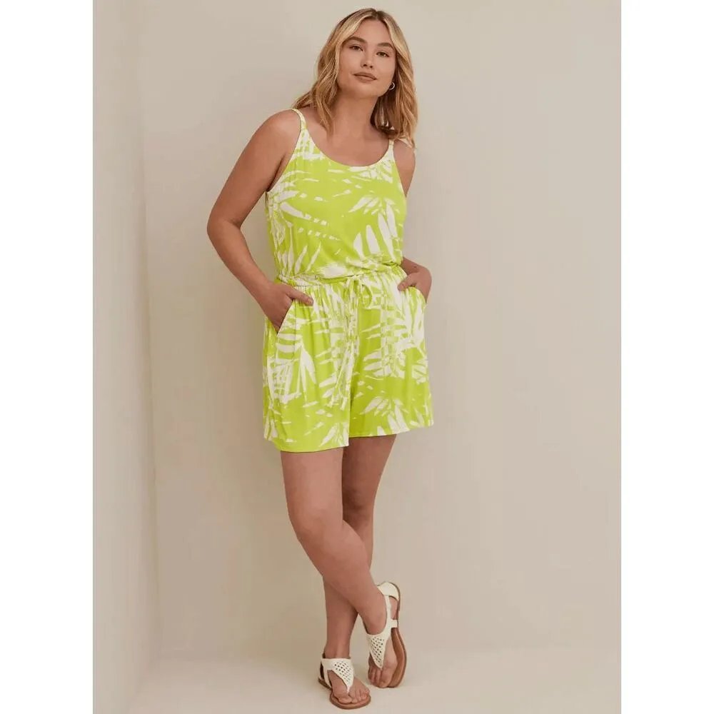 Torrid Bright Lime Green White Mini Stretch Soft Tropical Romper L 12 NWT - Image 8
