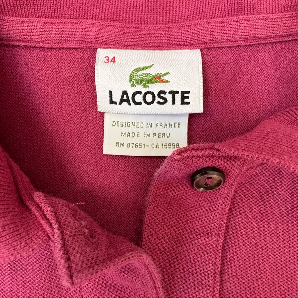 Lacoste Pink Short Sleeve Polo Women’s Size 34 XXS‎ Preppy Classic Top - Image 3