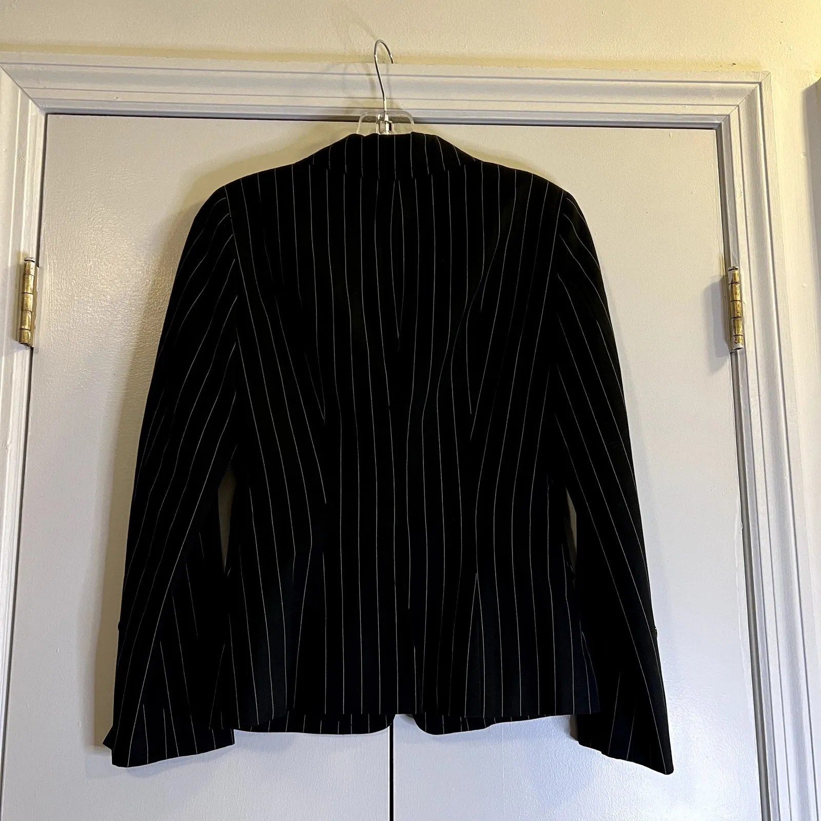 Bebe suit jacket blazer size 4 black striped classic cotton one button - Image 7