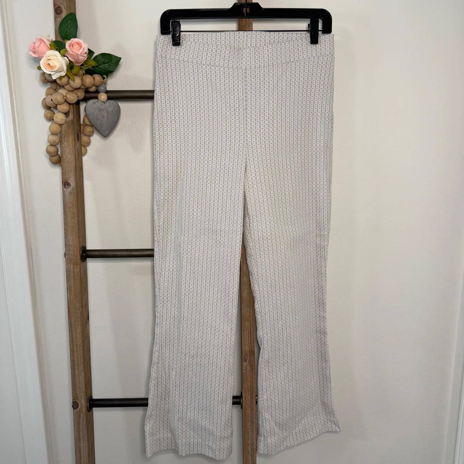 Joseph Ribkoff White Gray Pull‎ On Wide Leg Pants Size 8 - Image 2