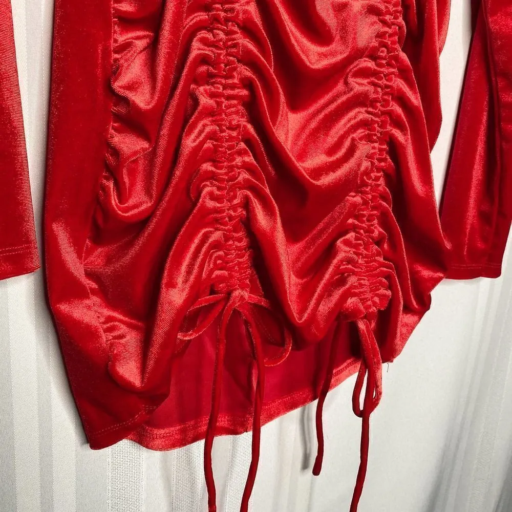 Wild Fable Velvet Long Sleeve Cinched Mini Bodycon Dress Medium Ruched Holidays - Image 7
