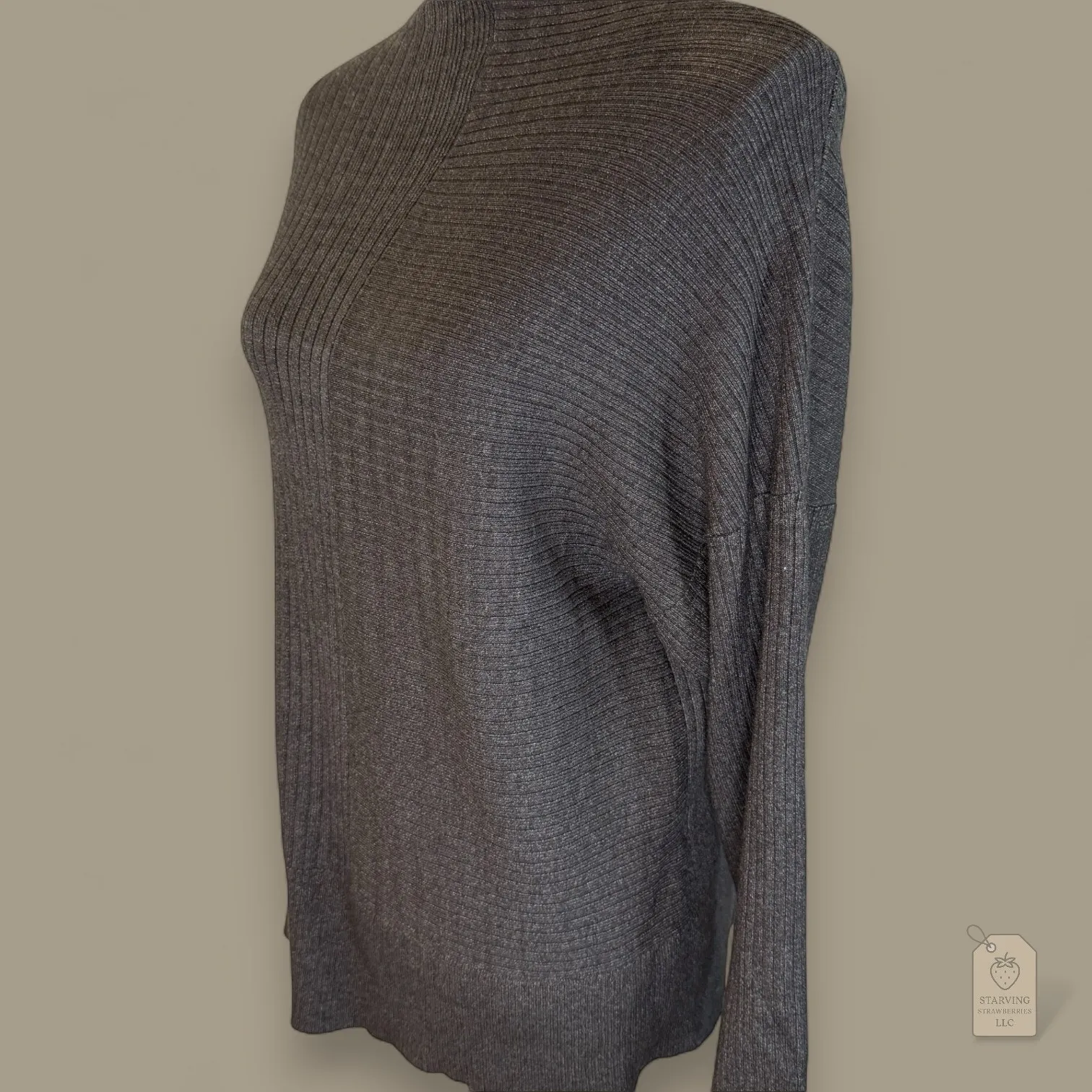 Modern Citizen Mixed Rib Mock Neck Sweater Medium Grey Architectural Knit Tunic - Image 3