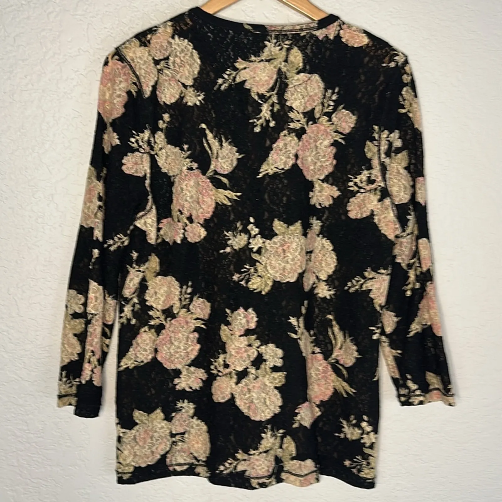 Ralph Lauren Gauzy Lace Long Sleeve Black Top Ruffle Romantic Goth Stretchy XL - Image 6