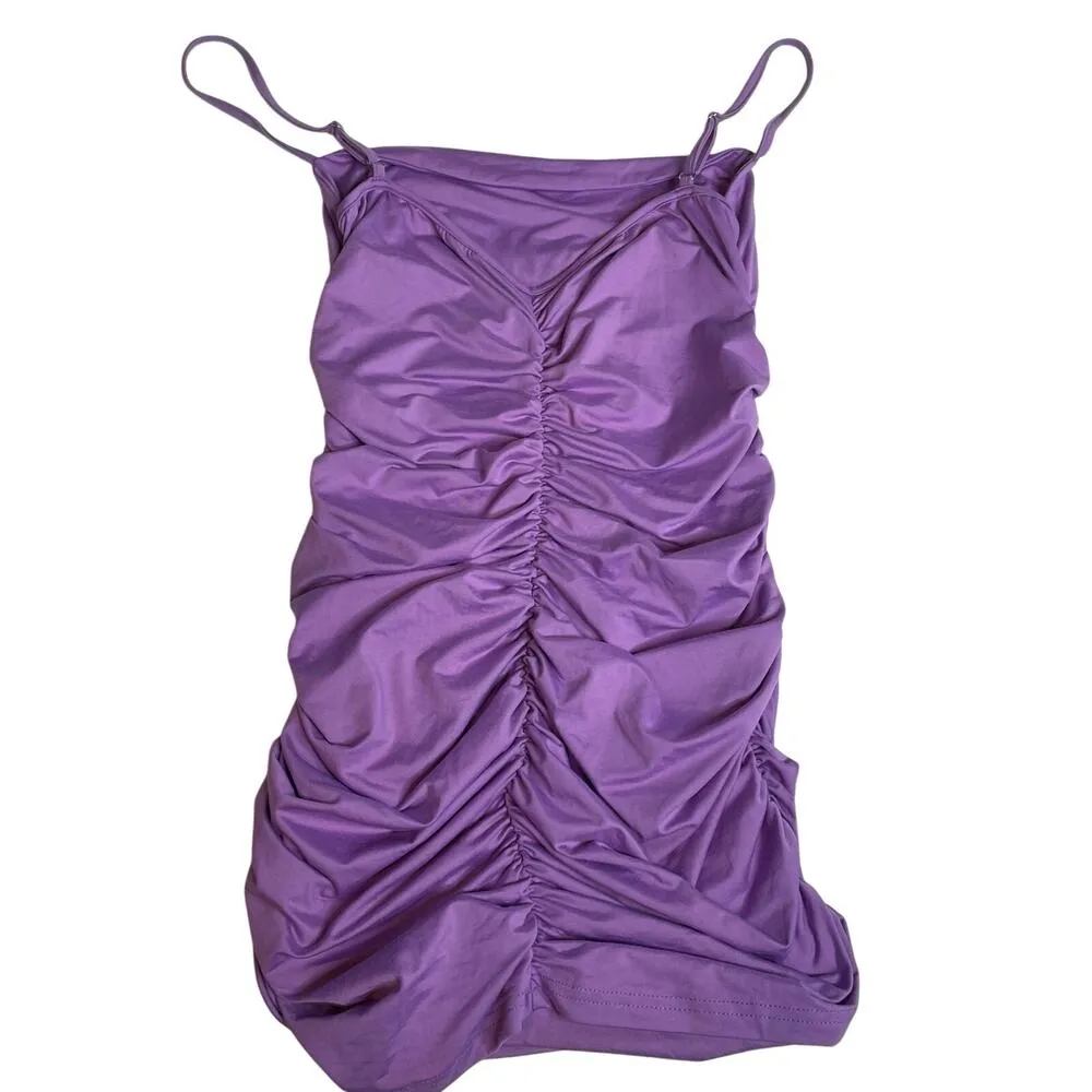 UNBRANDED Extra Large XL Purple Back Zip Scrunch Club Prom Homecoming Mini Dress - Image 2