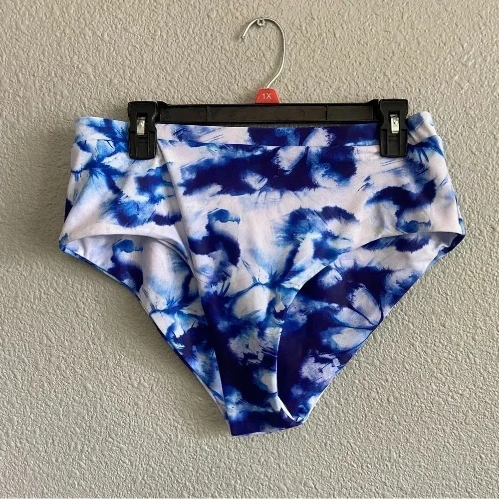 Kate Kasin 3 piece bikini short sarong set NWT Size XL High Waist‎ Blue - Image 7