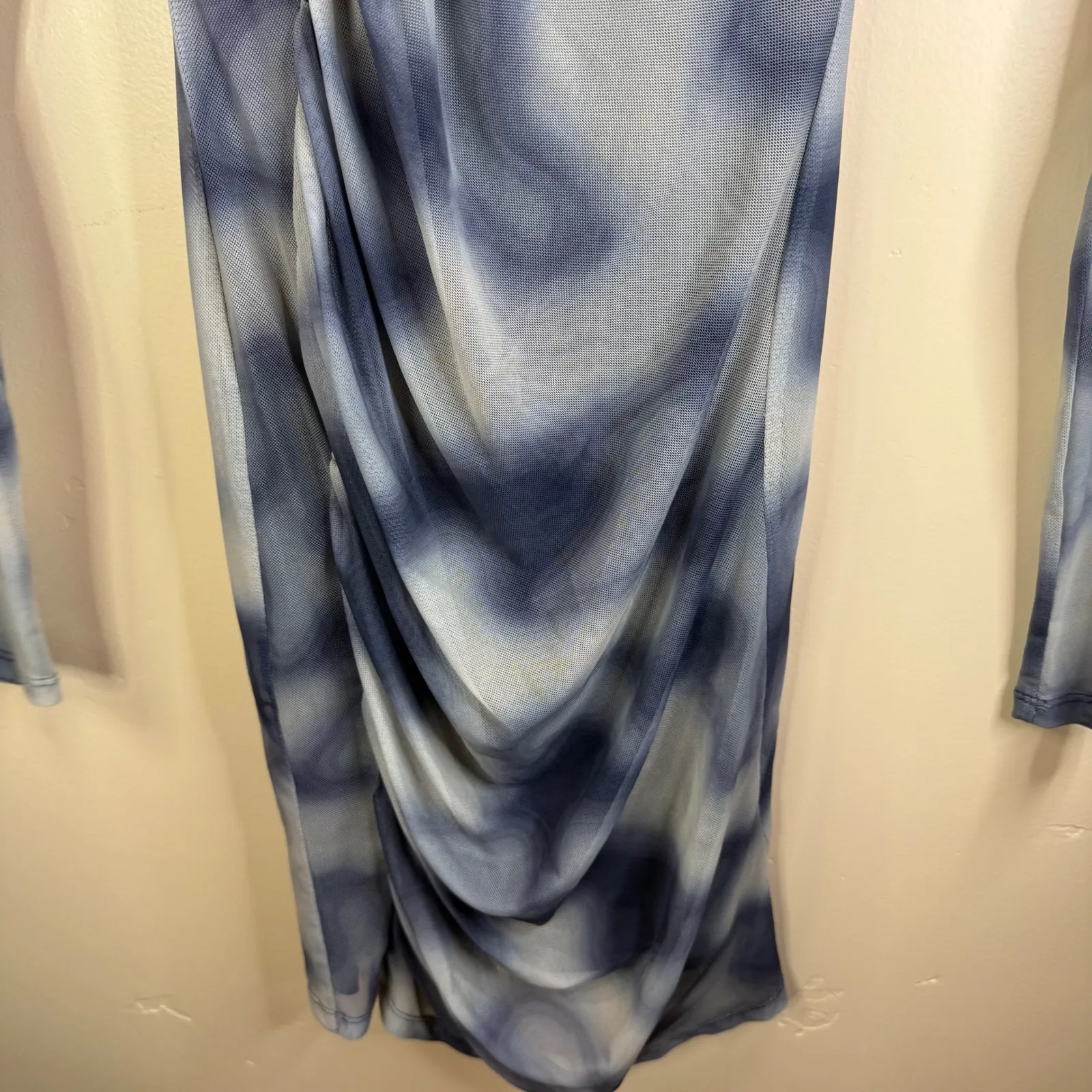NWT Zara Draped Tulle Tie Dye Mesh Ruched Long Sleeve Bodycon Mini Dress Size M - Image 7