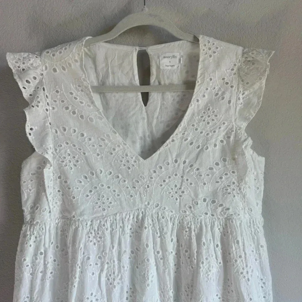 Amaryllis x Dani Austin Women’s White Eyelet Dress Boho Summer Picnic Size Large - Image 12