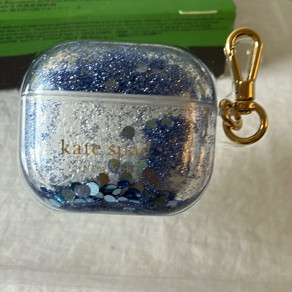 Kate Spade: Blue Glitter AirPods Case- Gen 3- Gold Tone - Image 9