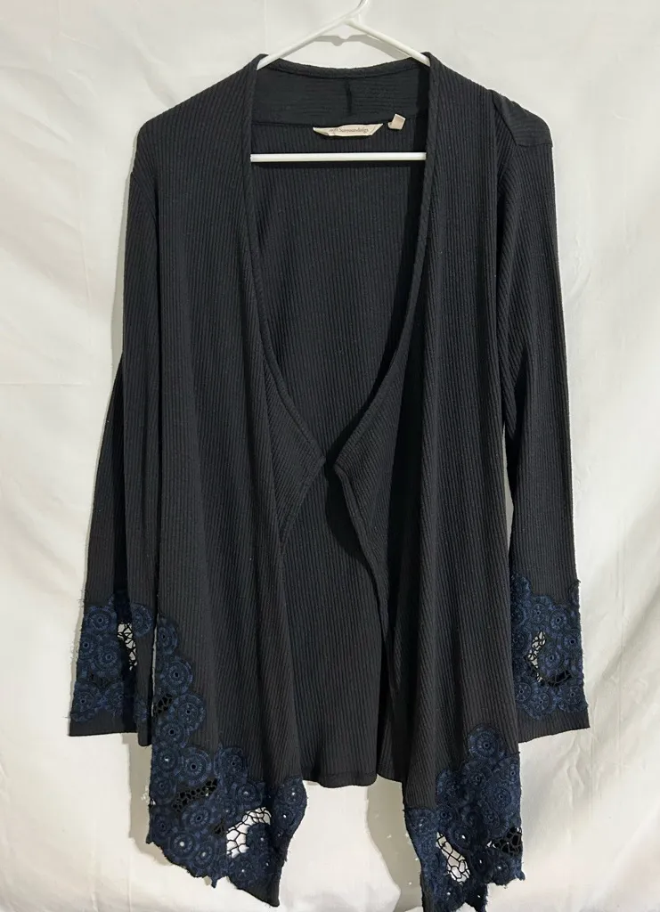 Soft Surroundings Lucy Topper Twilight Embroidered Blue Ribbed Cardigan Medium - Image 1