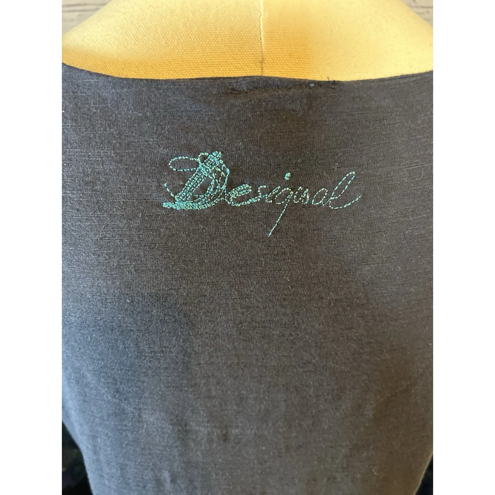 Desigual Long Sleeve Abstract Boho Dress Blue Green Beaded Embellished XL - Image 5