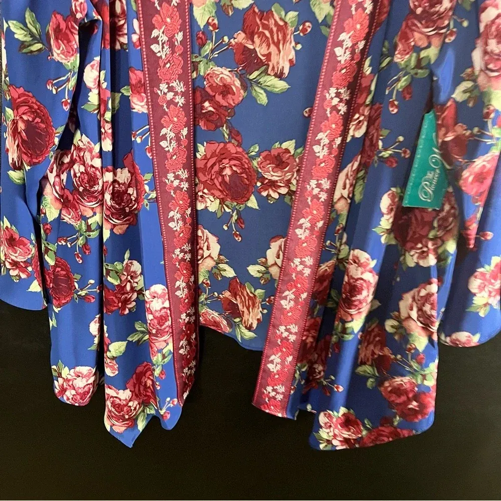 Pioneer Woman Blue Floral Shark Bite Kimono‎ Size L/XL Size L - Image 4