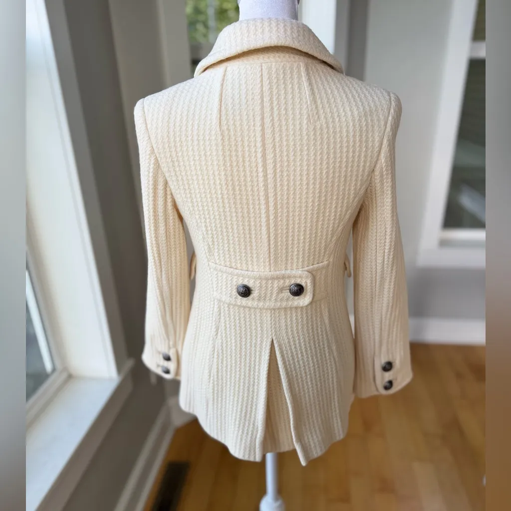 Vintage Y2K Juicy Couture Ivory Cream Fitted Pea Coat Winter Jacket Size Small - Image 13