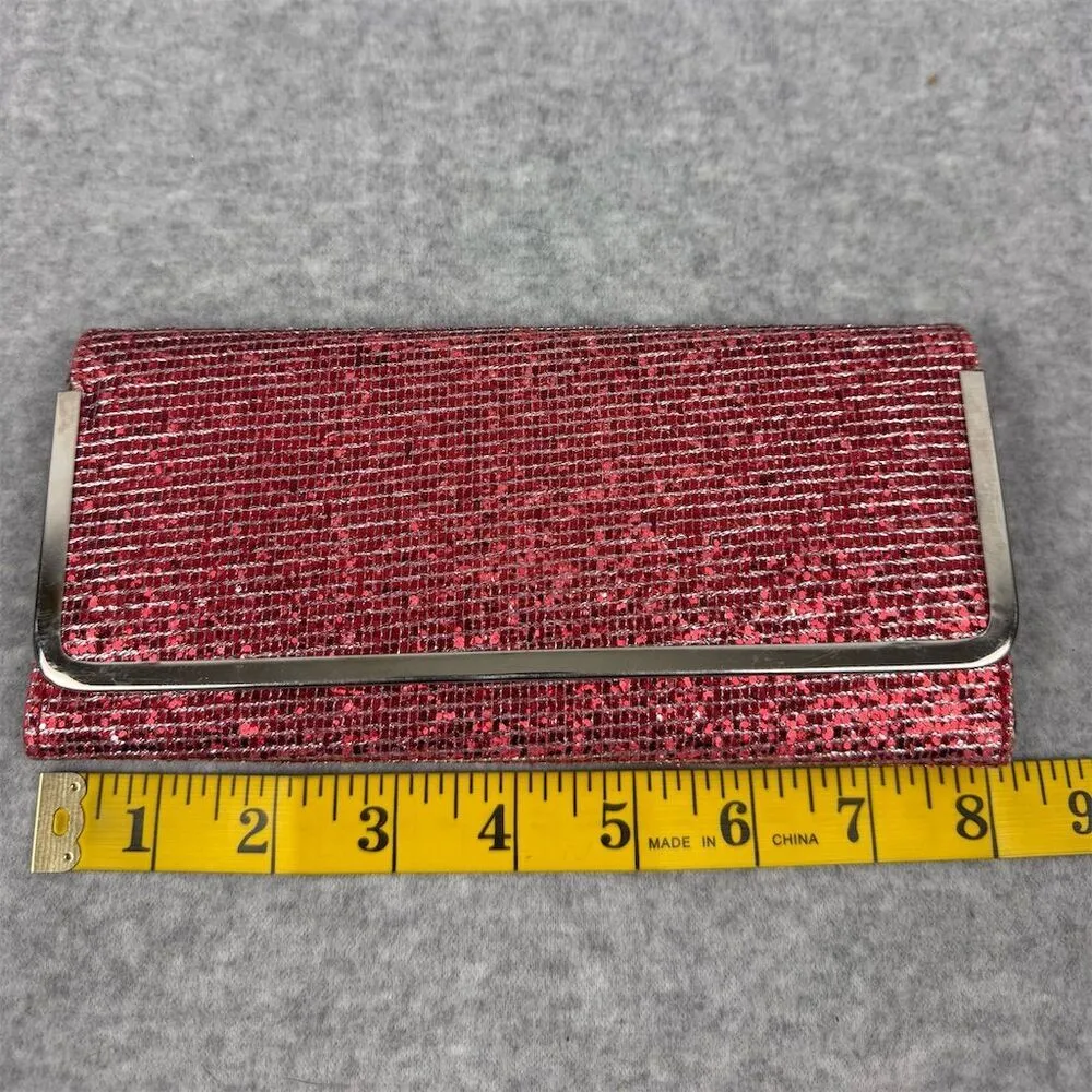 Red Glitter Trifold Wallet Clutch Evening Party Wedding - Image 7