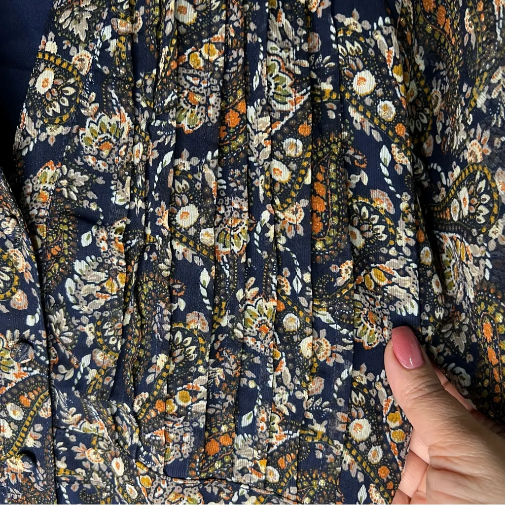 Natural Life Floral Paisley Bishop Sleeve VNeck Tie Waist Button Down Maxi Dress - Image 6