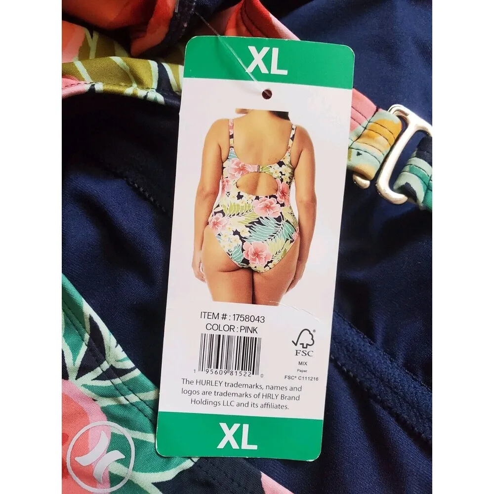 Hurley Ladies Women XL One-Piece UPF 50+ 4-Way Stretch Swimsuit Pink Floral - Image 5