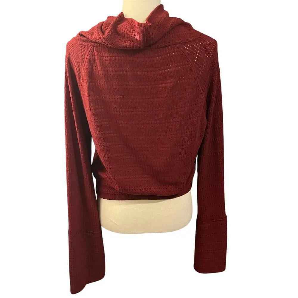 Free People Women's Red Sweater Sz XS Cropped Bell Sleeves Lightweight Boho - Image 3