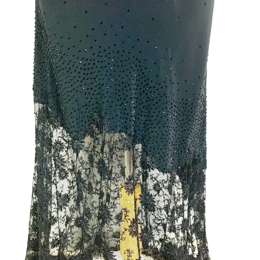 Sheer Illusion Lace Evening Gown Black Beaded Maxi 8 Formal Prom Black Tie - Image 5